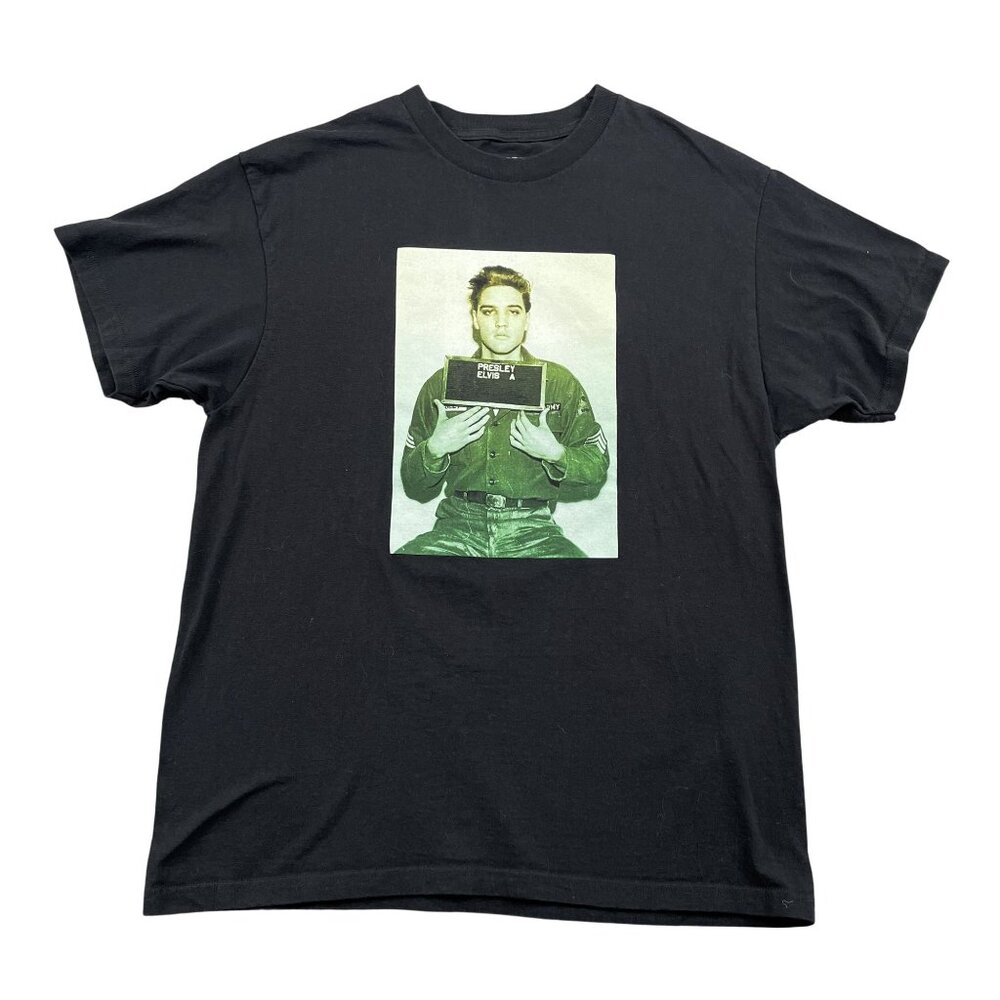 Elvis Presley Army T-Shirt Mens Large Black GI Blues‎ Mug Shot